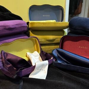 *Gucci*  Velvet Eyeglasses/Sunglass Cases in Purple, Yellow, and Blue